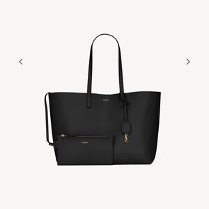 Saint Laurent Black Leather Tote with Gold YSL Charm and Pouch REAL AUTHENTIC